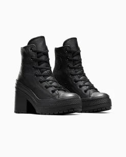 Converse Modelli Alti|Modelli Con Platform<Chuck 70 De Luxe Heel Leather Nero/Nero/Bianco