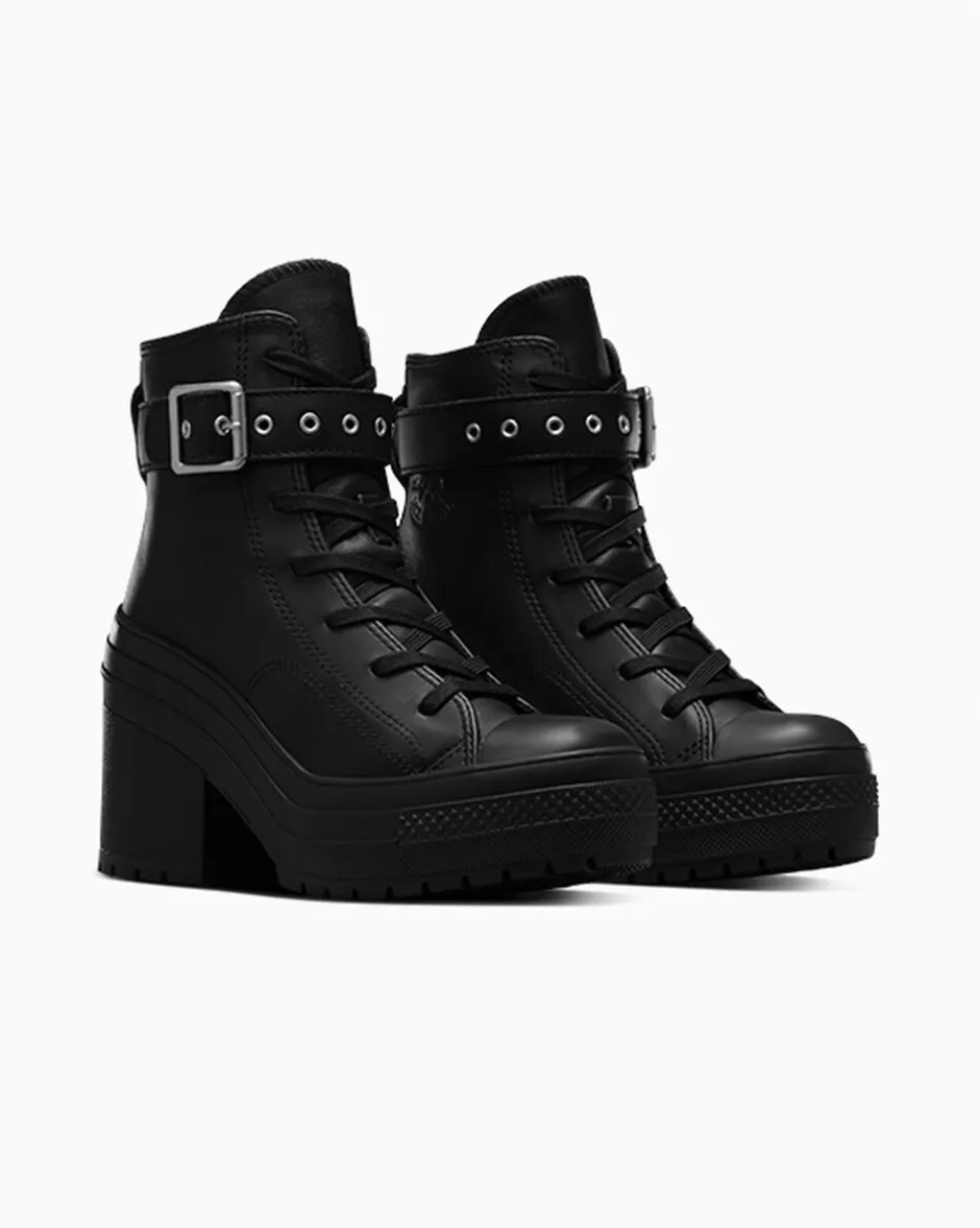 Converse Modelli Alti|Modelli Con Platform<Chuck 70 De Luxe Heel Leather Nero/Nero/Nero