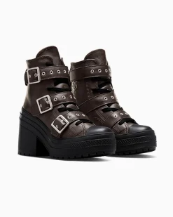 Converse Stivaletti|Modelli Alti<Chuck 70 De Luxe Heel Leather & Buckles Caffè espresso/Nero/Argento