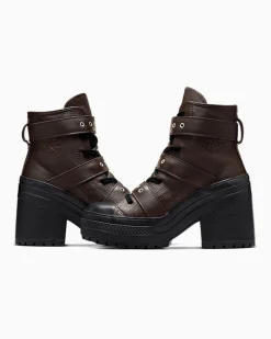 Converse Stivaletti|Modelli Alti<Chuck 70 De Luxe Heel Leather & Buckles Caffè espresso/Nero/Argento