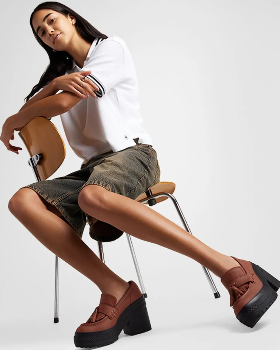 Converse Modelli Bassi|Modelli Con Platform<Chuck 70 De Luxe Heel Loafer Platform Leather Dark Roast/Dark Roast/Nero