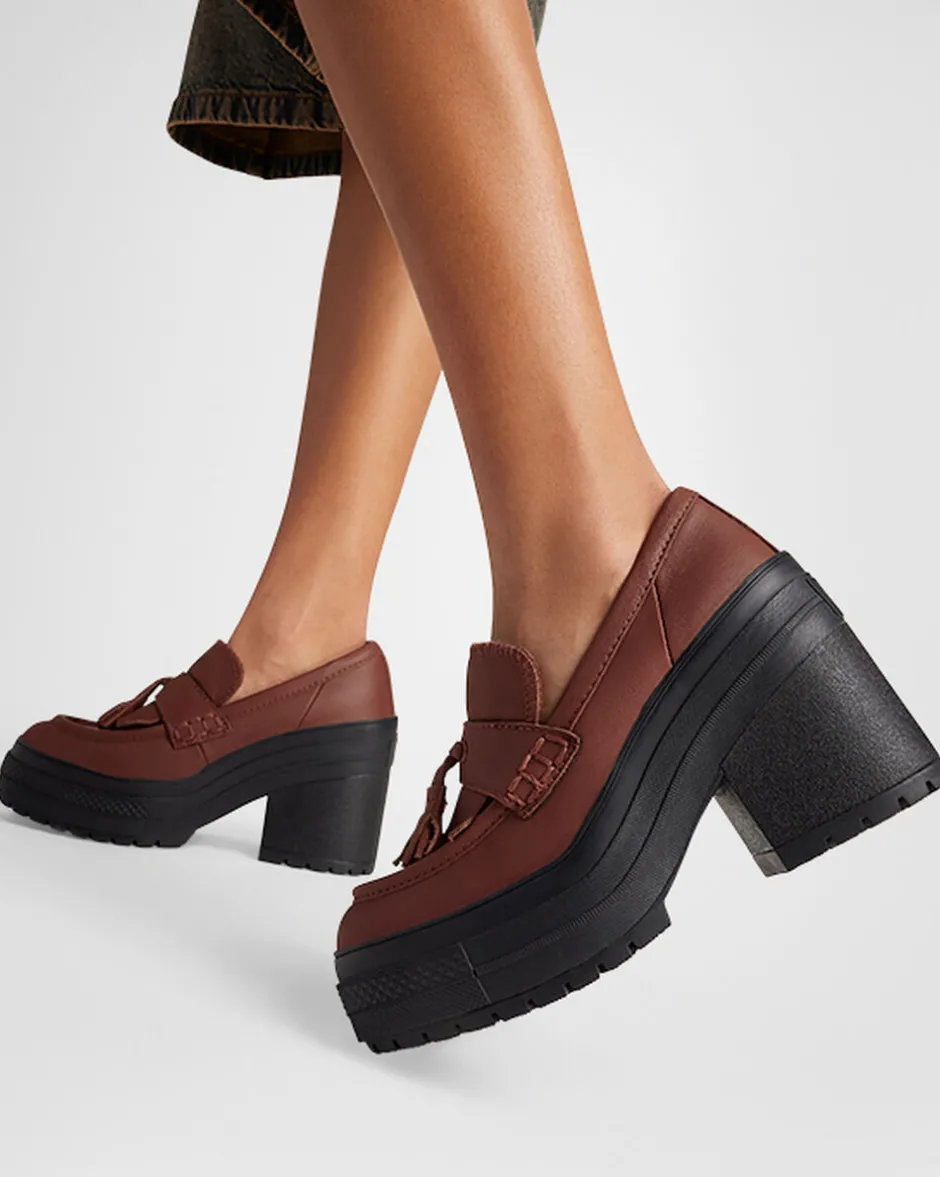 Converse Modelli Bassi|Modelli Con Platform<Chuck 70 De Luxe Heel Loafer Platform Leather Dark Roast/Dark Roast/Nero