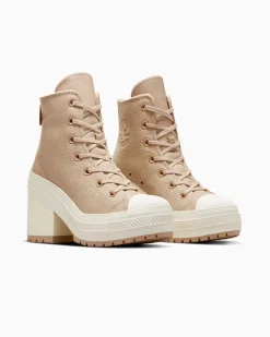 Converse Modelli Alti|Modelli Con Platform<Chuck 70 De Luxe Heel Platform Weatherized Leather Grigio caldo/Grigio caldo/Egret