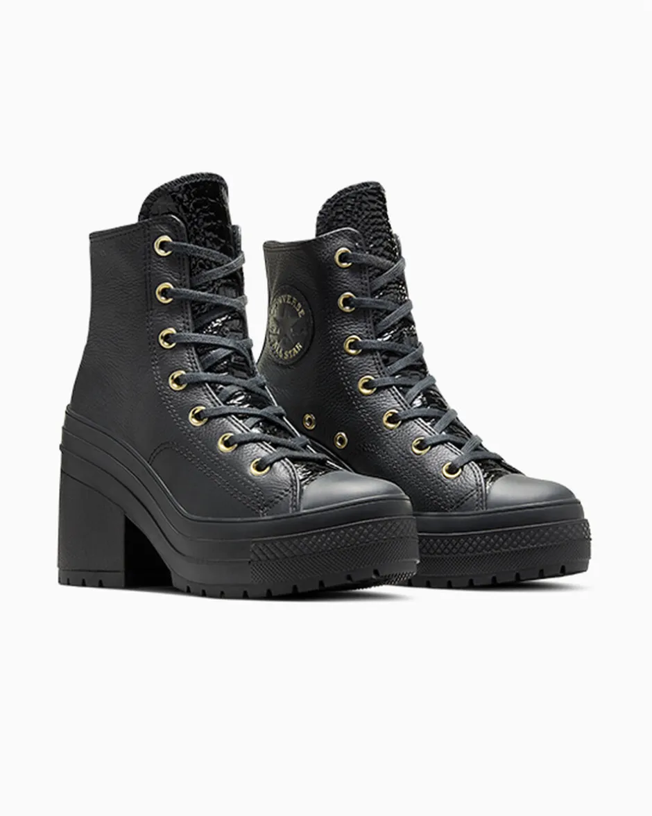 Converse Modelli Alti|Modelli Con Platform<Chuck 70 De Luxe Heel Platform Leather Nero/Nero/Oro chiaro