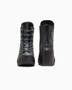 Converse Modelli Alti|Modelli Con Platform<Chuck 70 De Luxe Heel Platform Leather Nero/Nero/Oro chiaro