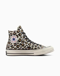 Converse Modelli Alti|Modelli Alti<Chuck 70 Glow-In-The-Dark Leopard Print Egret/Fulvo chiaro/Nero