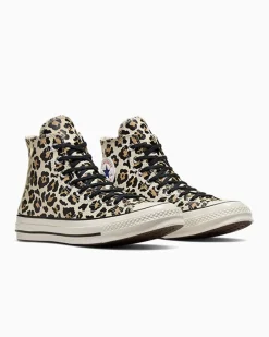 Converse Modelli Alti|Modelli Alti<Chuck 70 Glow-In-The-Dark Leopard Print Egret/Fulvo chiaro/Nero