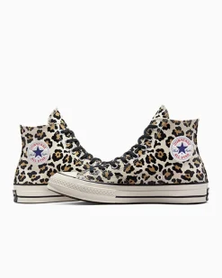 Converse Modelli Alti|Modelli Alti<Chuck 70 Glow-In-The-Dark Leopard Print Egret/Fulvo chiaro/Nero