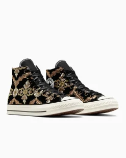 Converse Modelli Alti|Chuck Taylor All Star<Chuck 70 LTD Black Velvet & Gold Flowers Black Velvet Flowers