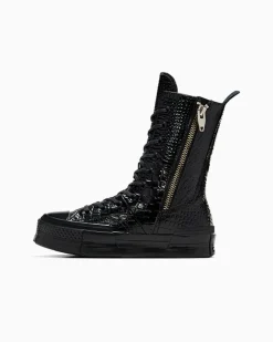 Converse Modelli Alti<Chuck 70 Plus XHi Leather Nero/Nero/Oro chiaro