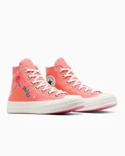 Converse Modelli Alti<Chuck 70 Summer Embroidery Rosa anguria/Egret