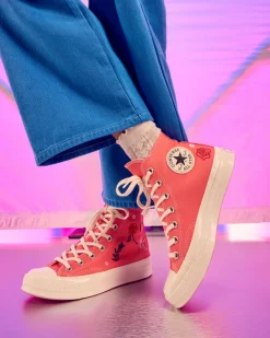 Converse Modelli Alti<Chuck 70 Summer Embroidery Rosa anguria/Egret