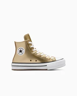 Converse Bambini (Età 4-8 Anni)|Ragazzi (Età 8-12 Anni)<Chuck Taylor All Star EVA Lift Platform Metallic Oro chiaro metallizzato/Bianco
