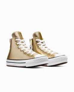 Converse Bambini (Età 4-8 Anni)|Ragazzi (Età 8-12 Anni)<Chuck Taylor All Star EVA Lift Platform Metallic Oro chiaro metallizzato/Bianco
