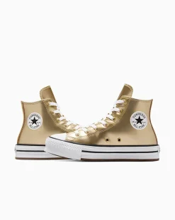Converse Bambini (Età 4-8 Anni)|Ragazzi (Età 8-12 Anni)<Chuck Taylor All Star EVA Lift Platform Metallic Oro chiaro metallizzato/Bianco