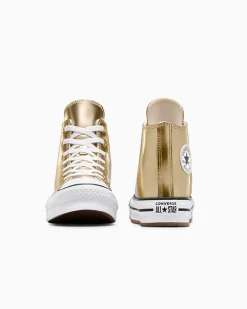 Converse Bambini (Età 4-8 Anni)|Ragazzi (Età 8-12 Anni)<Chuck Taylor All Star EVA Lift Platform Metallic Oro chiaro metallizzato/Bianco