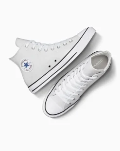 Converse Modelli Alti|Chuck Taylor All Star<Chuck Taylor All Star Faux Leather Grigio pallido/Acqua scura/Bianco