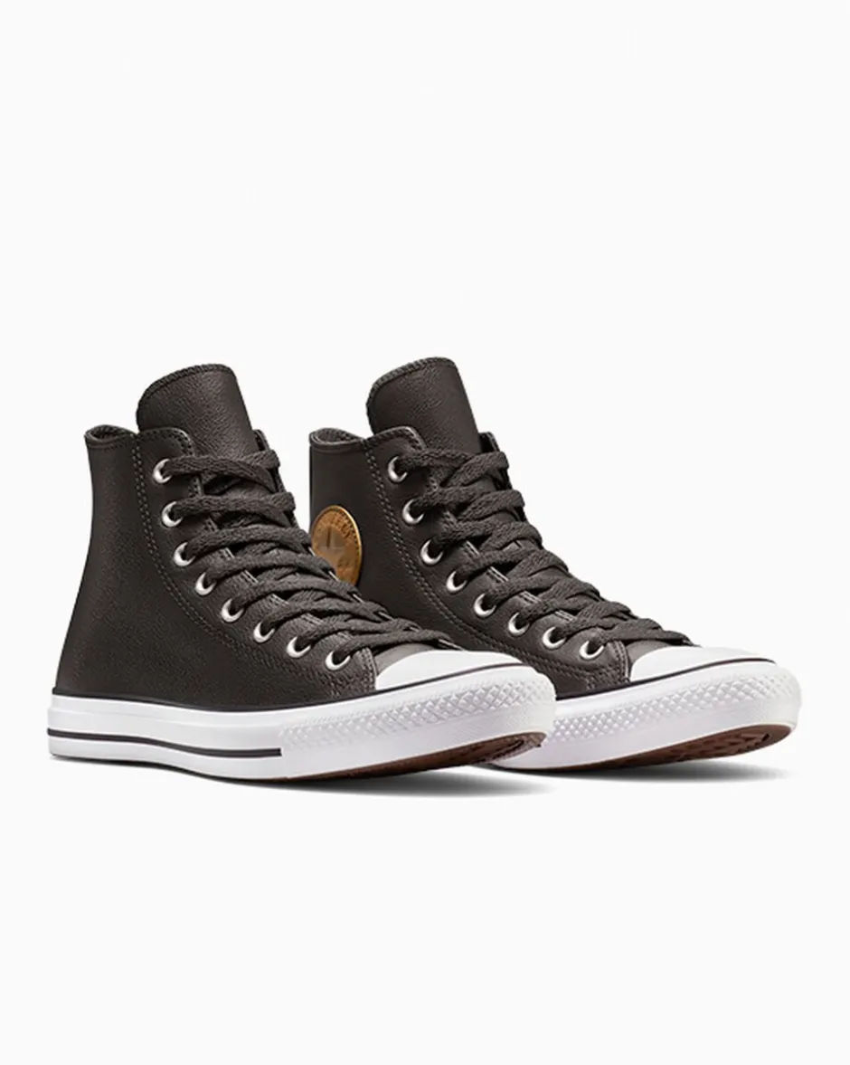 Converse Modelli Alti<Chuck Taylor All Star Leather Mudguard/Whisky scuro/Bianco