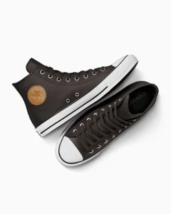 Converse Modelli Alti<Chuck Taylor All Star Leather Mudguard/Whisky scuro/Bianco