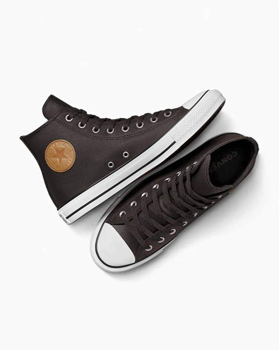Converse Modelli Alti<Chuck Taylor All Star Leather Mudguard/Whisky scuro/Bianco