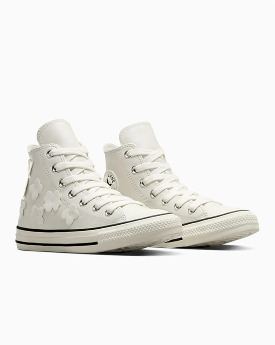 Converse Modelli Alti|Chuck Taylor All Star<Chuck Taylor All Star Leather 3D Flowers Bianco vintage/Egret/Nero