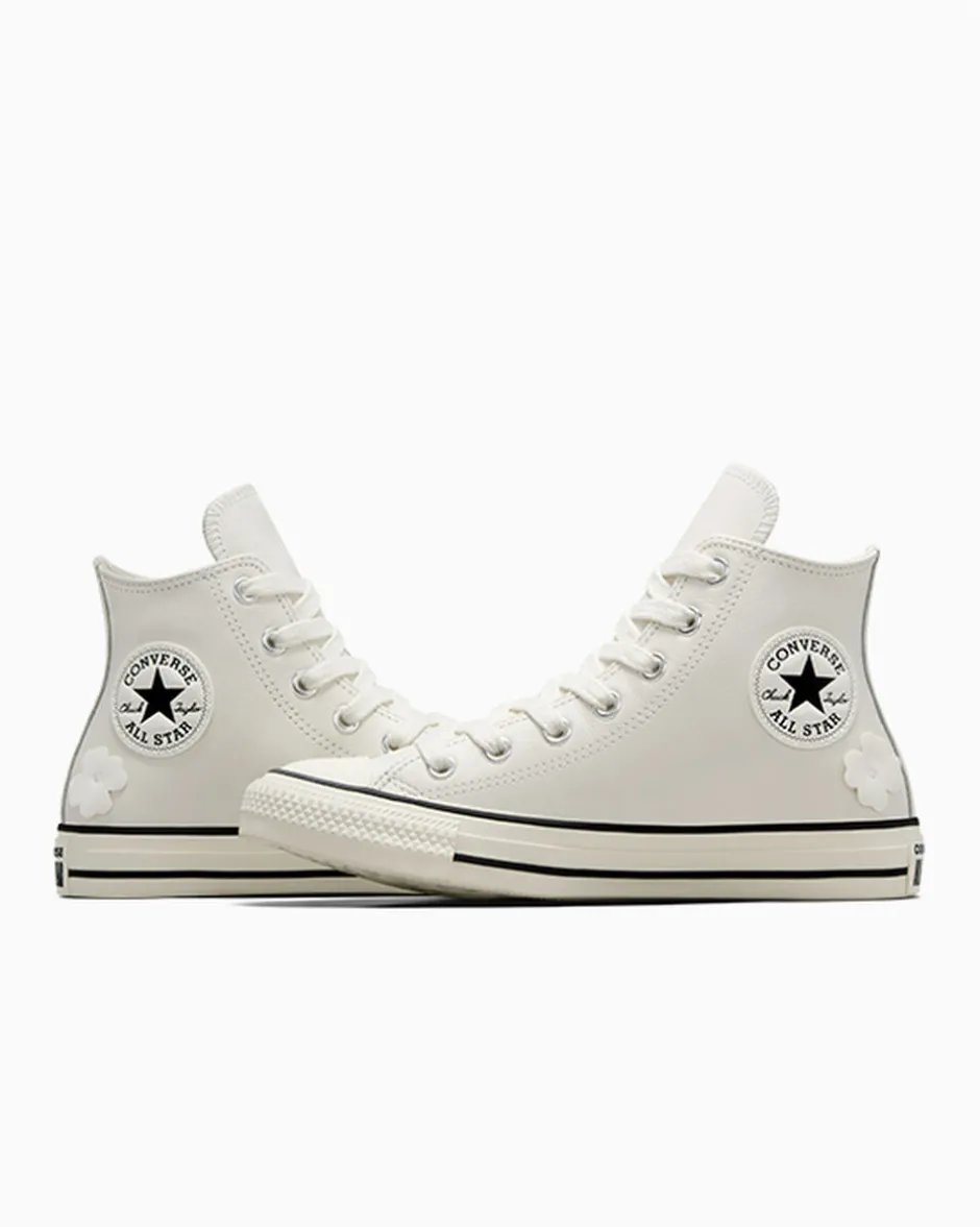 Converse Modelli Alti|Chuck Taylor All Star<Chuck Taylor All Star Leather 3D Flowers Bianco vintage/Egret/Nero
