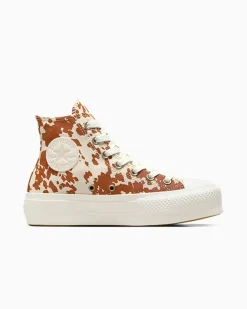 Converse Modelli Alti|Modelli Con Platform<Chuck Taylor All Star Lift Platform Animal Print Egret/Marrone/Oro