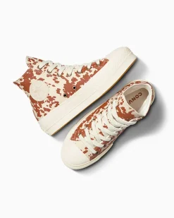 Converse Modelli Alti|Modelli Con Platform<Chuck Taylor All Star Lift Platform Animal Print Egret/Marrone/Oro