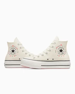 Converse Modelli Alti|Modelli Con Platform<Chuck Taylor All Star Lift Platform Little Flowers Egret/Egret/Rosa anguria