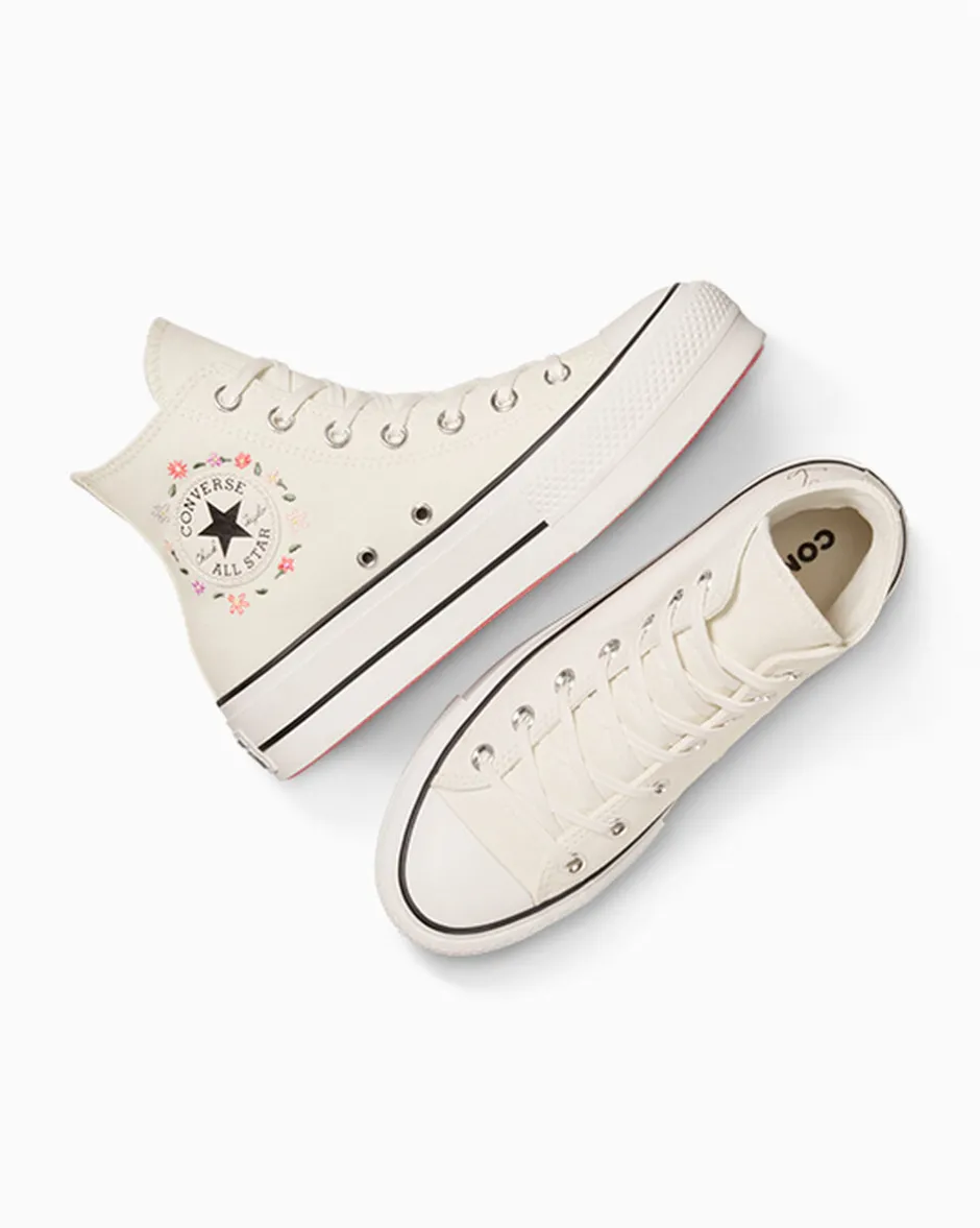 Converse Modelli Alti|Modelli Con Platform<Chuck Taylor All Star Lift Platform Little Flowers Egret/Egret/Rosa anguria