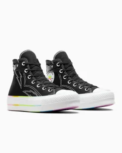 Converse Modelli Alti|Modelli Con Platform<Chuck Taylor All Star Lift Platform Pride Nero/Bianco/Fucsia caos