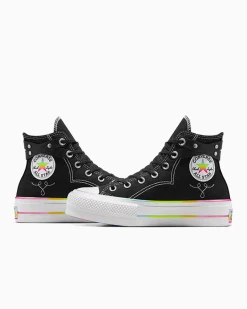 Converse Modelli Alti|Modelli Con Platform<Chuck Taylor All Star Lift Platform Pride Nero/Bianco/Fucsia caos
