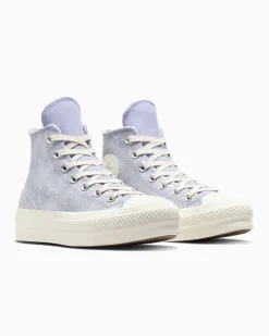 Converse Modelli Alti|Modelli Con Platform<Chuck Taylor All Star Lift Platform Suede Shimmer Lilla peltro/Egret/Argento