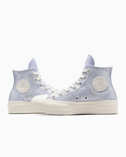 Converse Modelli Alti|Modelli Con Platform<Chuck Taylor All Star Lift Platform Suede Shimmer Lilla peltro/Egret/Argento