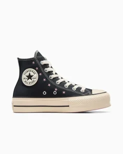 Converse Modelli Alti|Modelli Con Platform<Chuck Taylor All Star Lift Platform Embroidered Stars Nero/Rosa loto/Egret