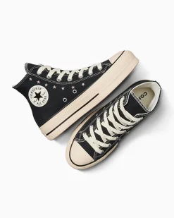 Converse Modelli Alti|Modelli Con Platform<Chuck Taylor All Star Lift Platform Embroidered Stars Nero/Rosa loto/Egret