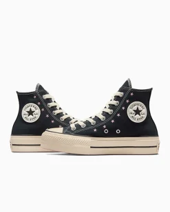 Converse Modelli Alti|Modelli Con Platform<Chuck Taylor All Star Lift Platform Embroidered Stars Nero/Rosa loto/Egret