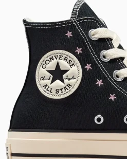 Converse Modelli Alti|Modelli Con Platform<Chuck Taylor All Star Lift Platform Embroidered Stars Nero/Rosa loto/Egret