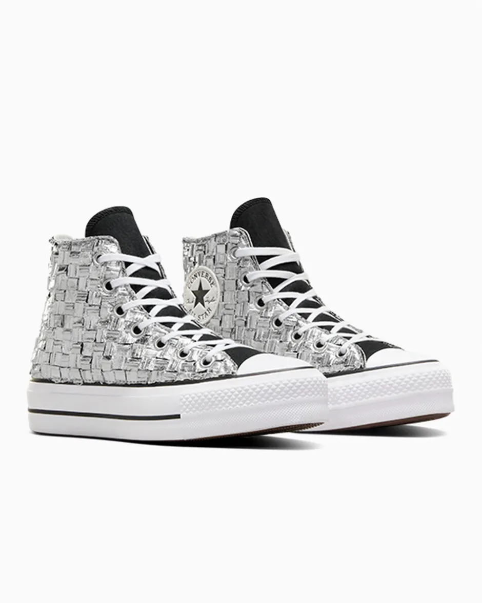 Converse Modelli Alti|Modelli Con Platform<Chuck Taylor All Star Lift Platform Braided Metallic Nero argento metallizzato