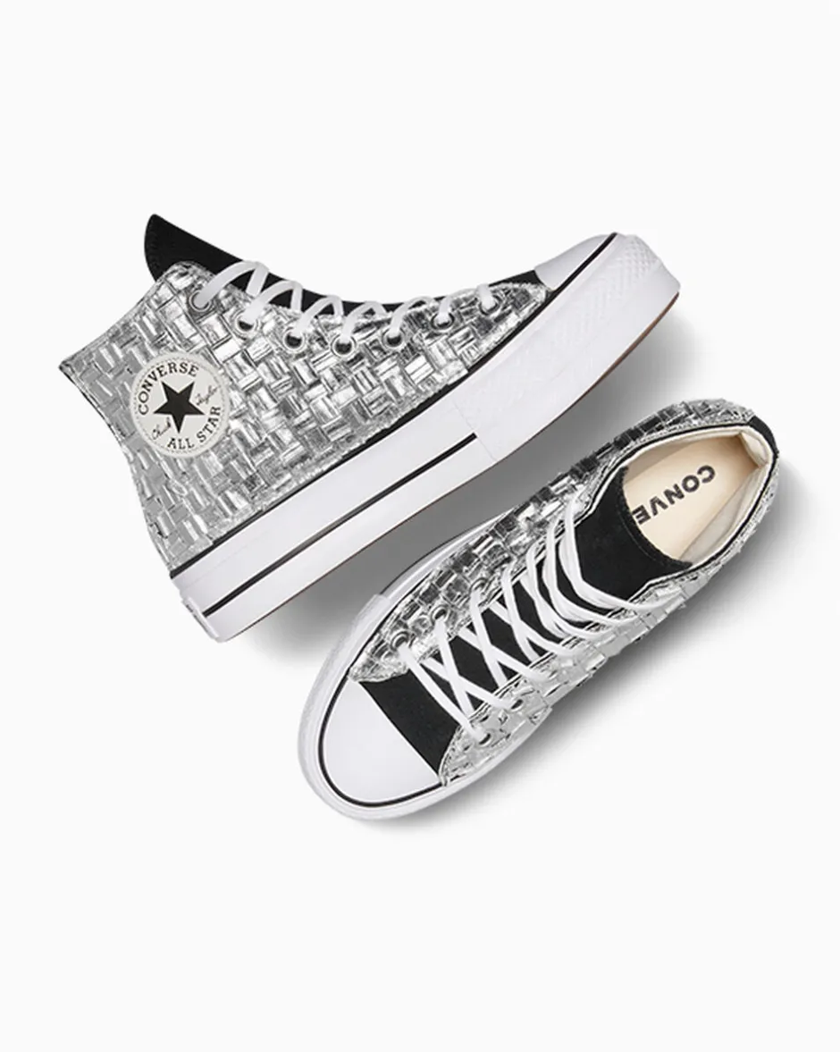 Converse Modelli Alti|Modelli Con Platform<Chuck Taylor All Star Lift Platform Braided Metallic Nero argento metallizzato