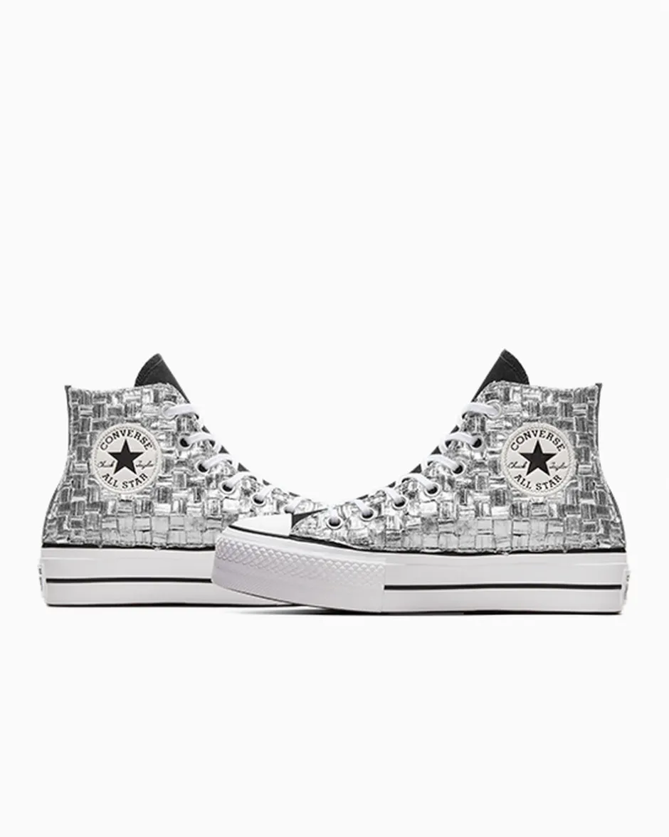 Converse Modelli Alti|Modelli Con Platform<Chuck Taylor All Star Lift Platform Braided Metallic Nero argento metallizzato