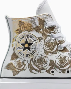 Converse Modelli Alti|Modelli Con Platform<Chuck Taylor All Star Lift Platform Gold Roses & Leather White Gold Roses