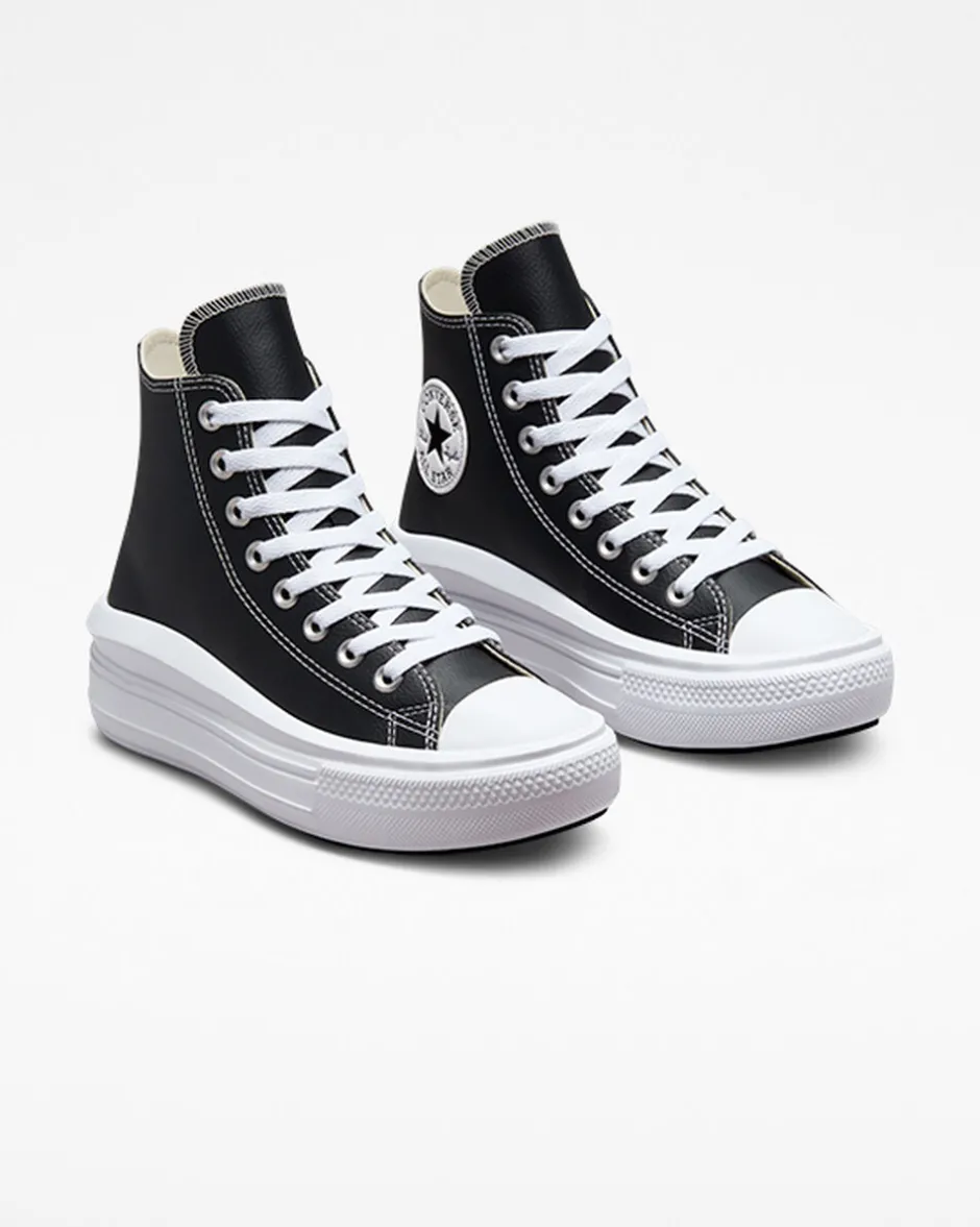 Converse Modelli Alti|Modelli Con Platform<Chuck Taylor All Star Move Platform Foundational Leather Nero/Bianco/Bianco