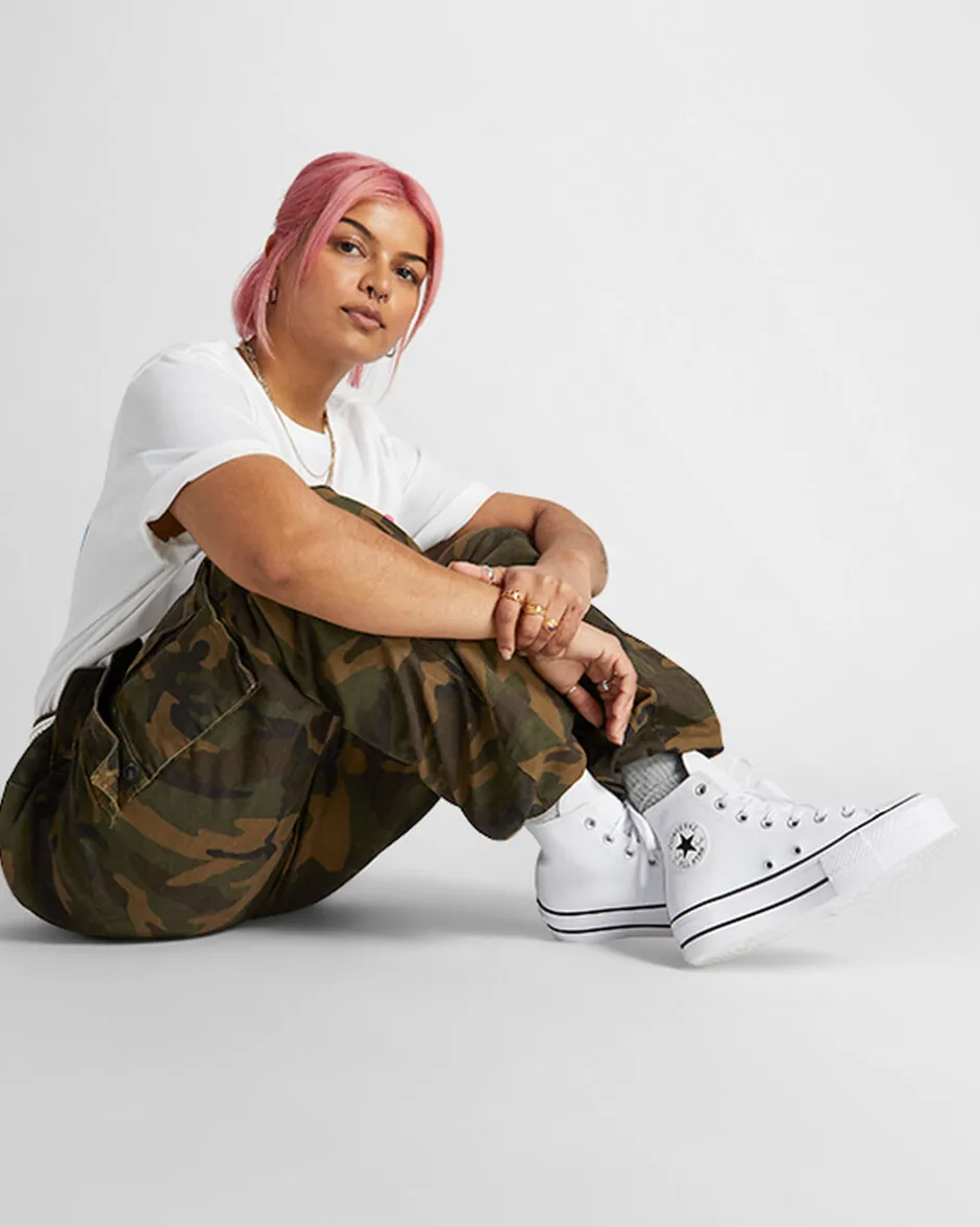 Converse Modelli Alti|Modelli Con Platform<Chuck Taylor All Star Platform Leather Bianco/Nero/Bianco