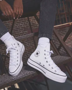 Converse Modelli Alti|Modelli Con Platform<Chuck Taylor All Star Platform Leather Bianco/Nero/Bianco