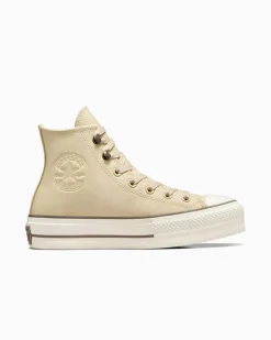 Converse Modelli Alti|Modelli Con Platform<Chuck Tayor All Star Lift Platform Weatherized Leather Miso Glaze/Tartufo/Egret