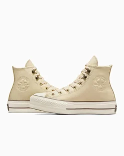Converse Modelli Alti|Modelli Con Platform<Chuck Tayor All Star Lift Platform Weatherized Leather Miso Glaze/Tartufo/Egret