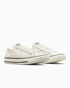 Converse Modelli Bassi|Chuck Taylor All Star<Chuck Taylor All Star Leather 3D Flowers Bianco vintage/Egret/Nero