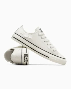 Converse Modelli Bassi|Chuck Taylor All Star<Chuck Taylor All Star Leather 3D Flowers Bianco vintage/Egret/Nero
