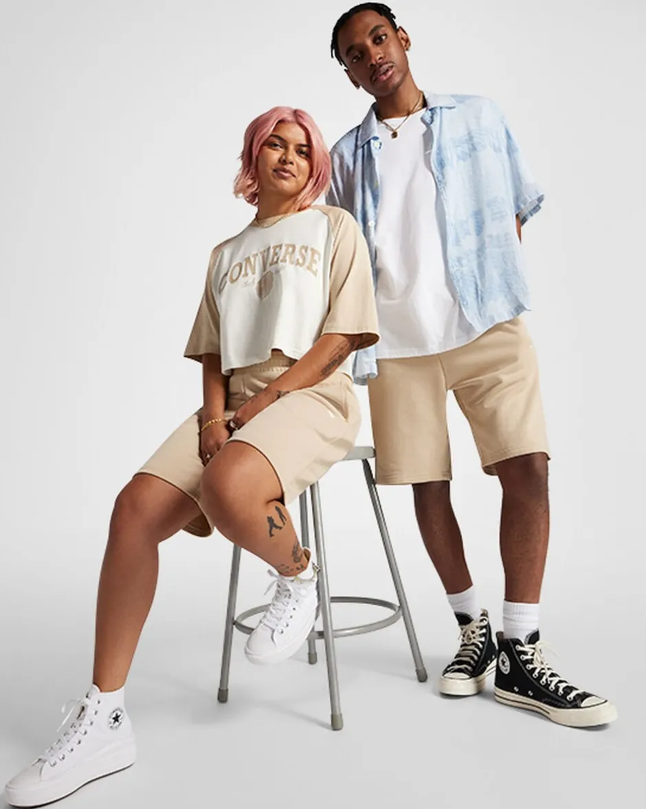 Converse Pantaloni E Shorts<Go-To Embroidered Star Chevron Standard Fit Fleece Short Nutty Granola